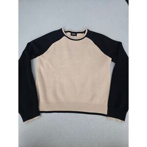 Revolve MONROW Crew Neck Womens Beige Black Colorblock Raglan Sweater Small Soft